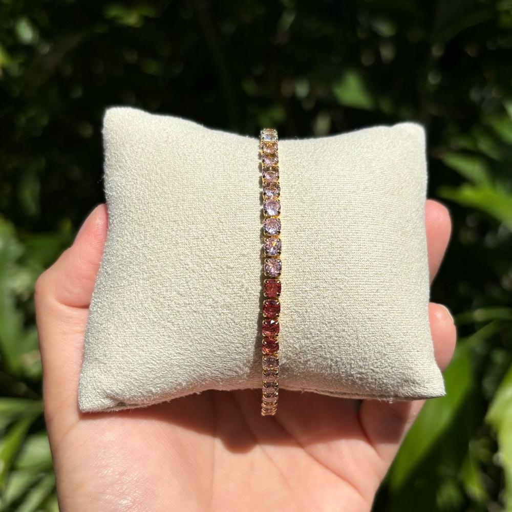 18K Gold Plated Stainless Steel Pink Ombré Diamond Tennis Bracelet